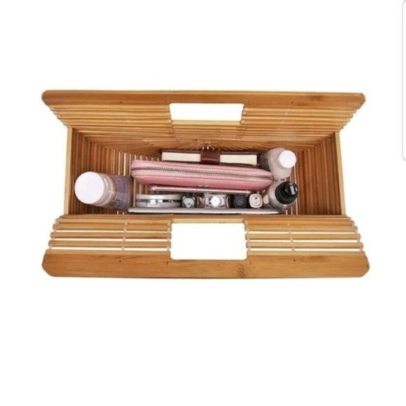 Handmade Woven Bamboo Beach Bag Tote Purse - Picture 7 of 12